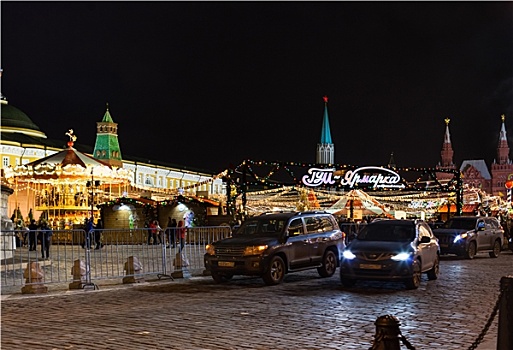 汽车,靠近,圣诞节,市集,红场,莫斯科