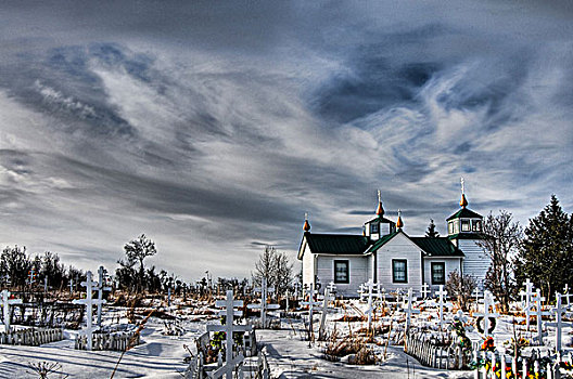生动,冬天,天空,上方,我们,俄国东正教堂,肯奈半岛,阿拉斯加