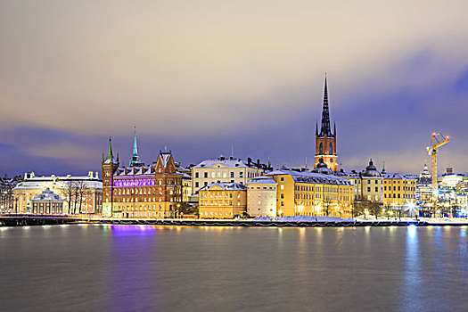 老城,斯德哥尔摩,城市,夜晚,瑞典