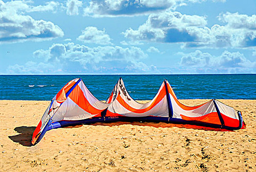 大,风筝,风筝冲浪,躺着,沙滩