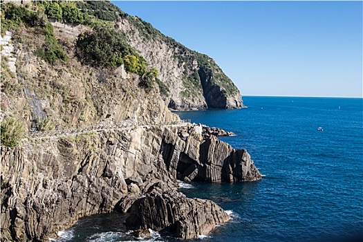 五渔村,里奥马焦雷,海岸,蓝色背景,海洋
