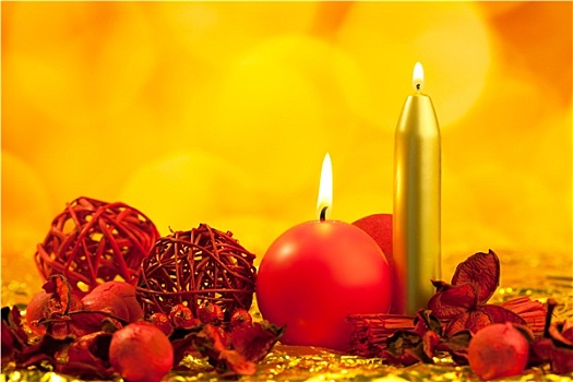 圣诞节,蜡烛,象征,红叶