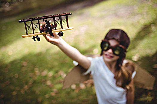 女孩,玩,玩具飞机,公园