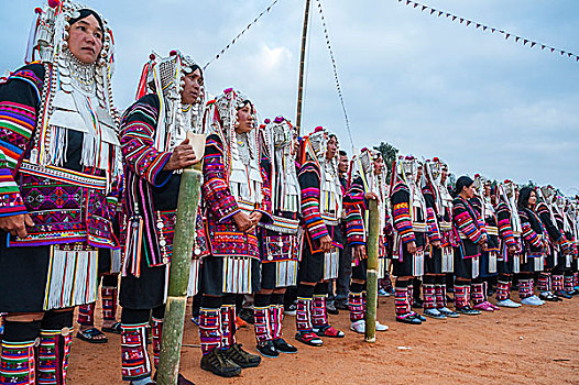 传统,衣服,女人,阿卡族,人,山,部落,少数民族,跳舞,新年,庆贺,清莱,省,北方,泰国,亚洲