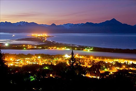 早晨,夜晚,道路,黎明,上方,科奈山地,卡契马克湾,肯奈半岛,阿拉斯加