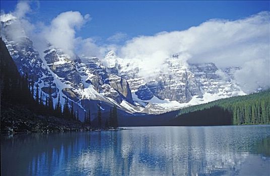 冰碛湖,十峰谷,班芙,公园,湖,一个,著名,象征,游客,岸边,加拿大,艾伯塔省
