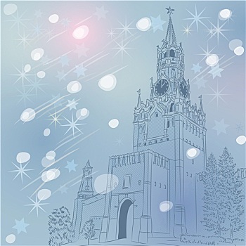 矢量,冬天,圣诞节,城市,莫斯科,克里姆林宫,俄罗斯
