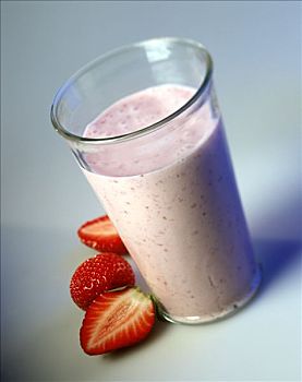 玻璃杯,草莓牛奶,新鲜,草莓