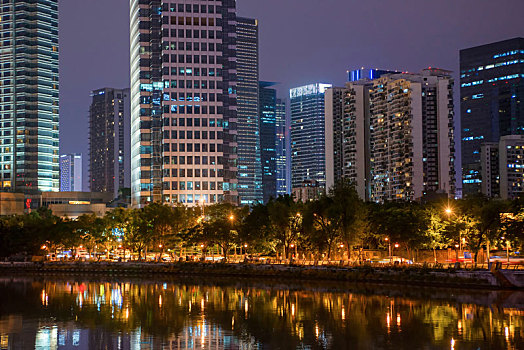 成都市锦江滨江东路城市建筑夜景