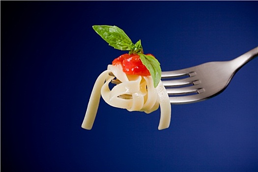 叉子,意大利面,番茄酱