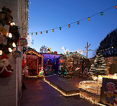 圣诞节,装饰,房子,后院,道路