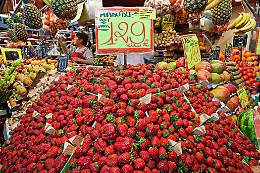 西班牙,巴塞罗那,市场,水果摊,展示