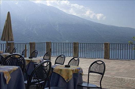 平台,餐馆,俯视,湖,加尔达湖,意大利