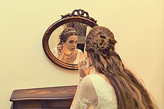 新娘,正面,镜子