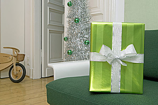 生活空间,沙发,绿色,礼物,背景,圣诞树,银,序列,客厅,座椅,小包装,圣诞礼物,惊讶,装饰,圣诞节,彩球
