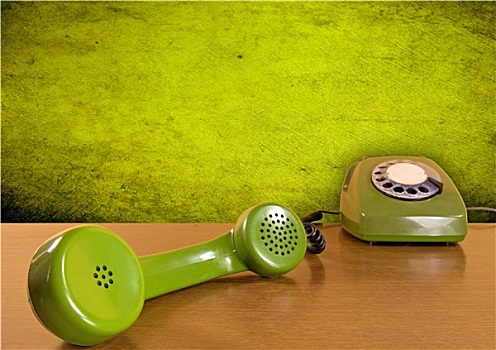 绿色,电话,木桌子