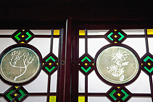 彩色玻璃窗,老,广东,别墅,展示,博物馆,广州,中国