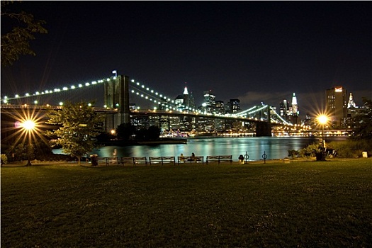 布鲁克林大桥,曼哈顿,夜晚,纽约