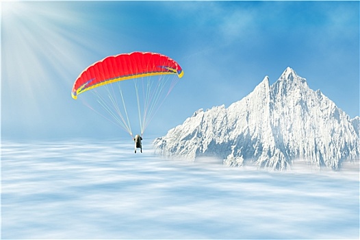 自由式,单独,滑伞运动,俯视,云,山峰