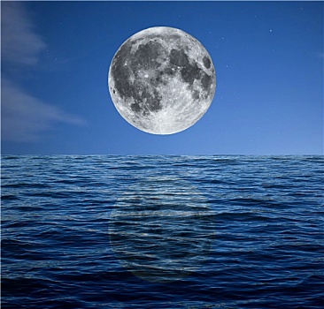 满月,夜晚,上方,海洋