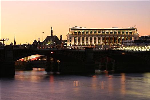 建筑,桥,日落,风景,泰晤士河,伦敦,英格兰,英国