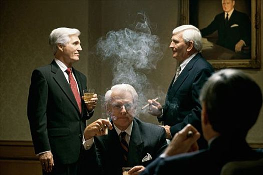 四个,商务人士,吸烟,雪茄,办公室