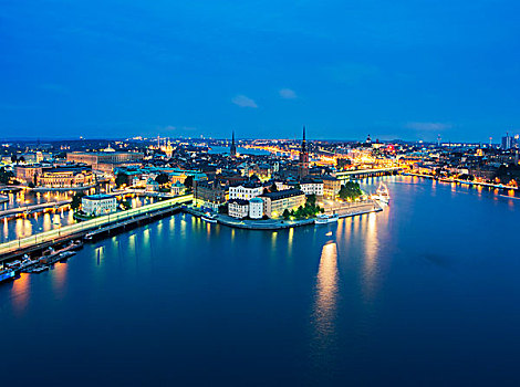 水岸,城市灯光,夜晚,斯德哥尔摩,瑞典