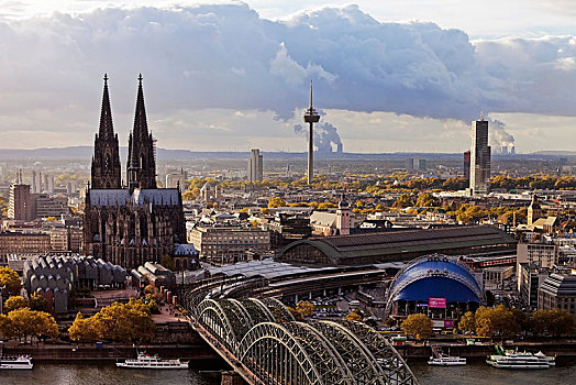 城市,全景,科隆大教堂,霍恩佐伦大桥,莱茵河,科隆,莱茵兰,北莱茵威斯特伐利亚,德国,欧洲