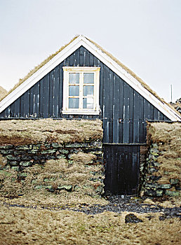 黑色,木屋,草皮,屋顶,冰岛