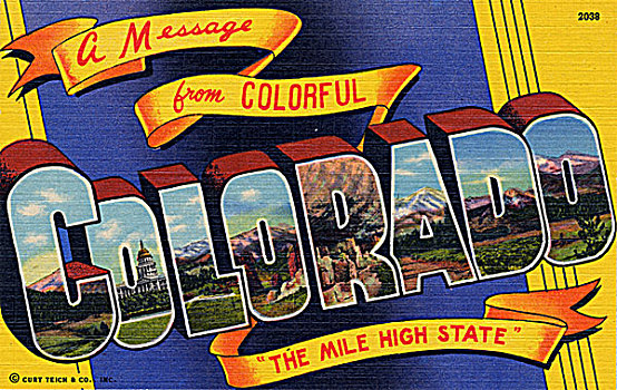 信息,彩色,科罗拉多,英里,高,明信片