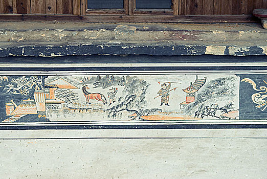 歙县黄备村墙上的彩色绘画