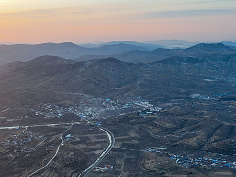 航拍沂蒙山区乡村风光