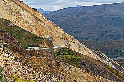 旅游巴士,公园,道路,多彩,德纳里峰国家公园,阿拉斯加,美国