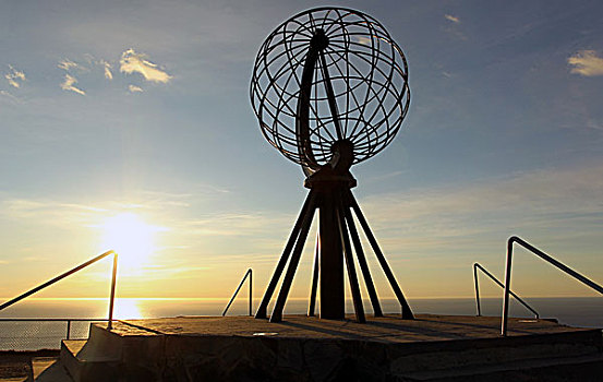 地球,地球仪,钢铁,日落,北角,挪威,欧洲