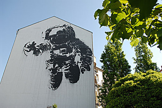 宇航员,涂鸦,建筑