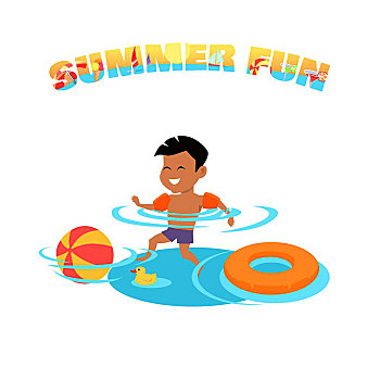 夏天,有趣,概念,矢量,设计,家庭,假日,休闲,孩子,海岸,比赛,游泳池,风格,插画,儿童,游泳,开心,水中,隔绝,白色背景,背景