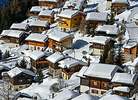 积雪,屋舍,木制屋舍,贝特默阿尔卑,滑雪胜地,瓦莱,瑞士,欧洲
