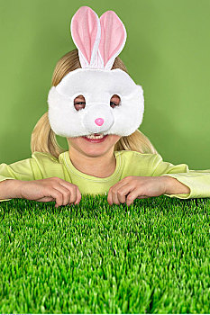 孩子,戴着,兔子,面具
