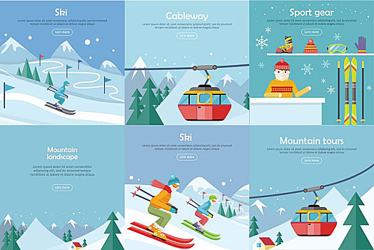 冬天,休闲,矢量,网络,旗帜,风格,滑雪,索道,运动装备,风景,山,旅游,概念,北方,自然,滑雪胜地,降落,设计