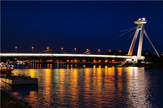 夜晚,光亮,多瑙河,桥