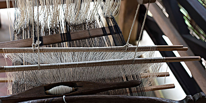 特写,线,织布机,琅勃拉邦,老挝