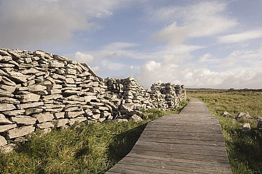 木板路,石头,栅栏,本伯伦,克雷尔县,爱尔兰