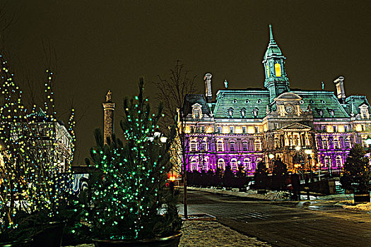 市政厅,雅克卡特尔广场,蒙特利尔老城,圣诞节,蒙特利尔,魁北克,加拿大