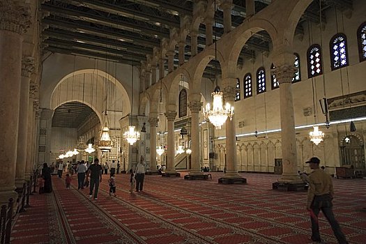叙利亚,大马士革,老,城镇,奥马亚清真寺,祈祷