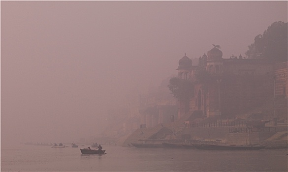 恒河,水岸,雾气,瓦拉纳西,北方邦,印度
