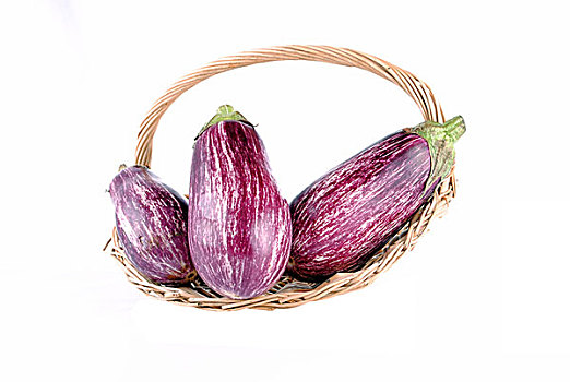 紫色,茄子,稻草,篮子,隔绝,白色背景