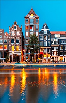夜晚,城市风光,阿姆斯特丹,运河