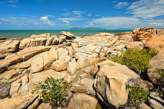 岩石,花冈岩,海岸线,玫瑰,湾,昆士兰,澳大利亚