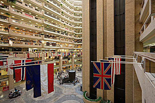 旗帜,联结,建筑,达拉斯,世贸中心,德克萨斯,美国