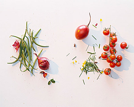 豆,洋葱,西红柿,番茄,白色背景